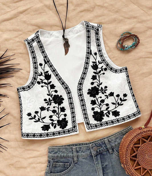 K1400 -  Chaleco bordado casual, simple y de moda para uso diario