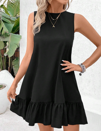 PR74 - Vestido De Mujer Sin Mangas Con Dobladillo Con Volantes