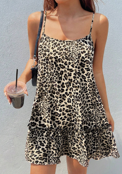 PR60 - Vestido suelto de tirantes tejido de leopardo