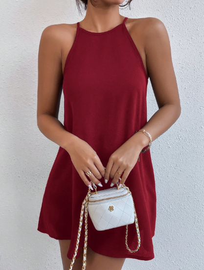 PR35 - Vestido corto de verano con cuello halter y escote de ojo de cerradura